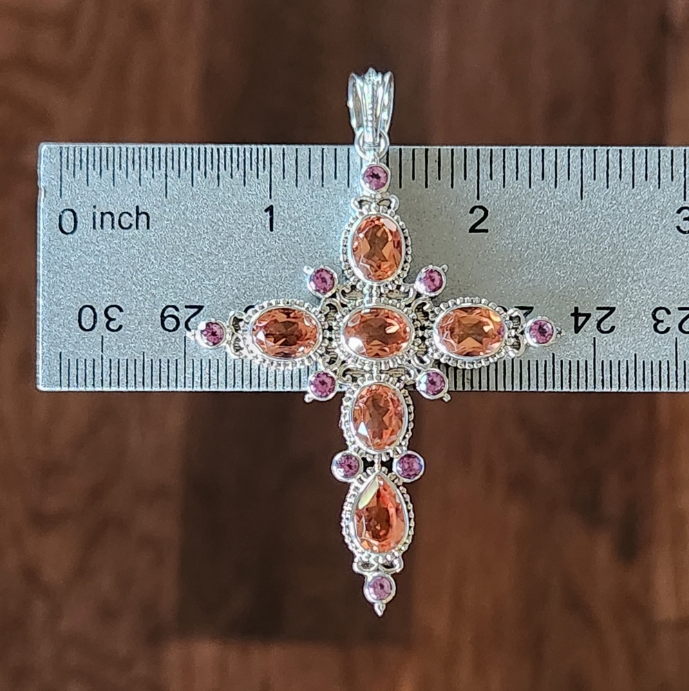 NICKY BUTLER Designer Signed 925 Sterling Silver Quartz Topaz Cross NB Pendant